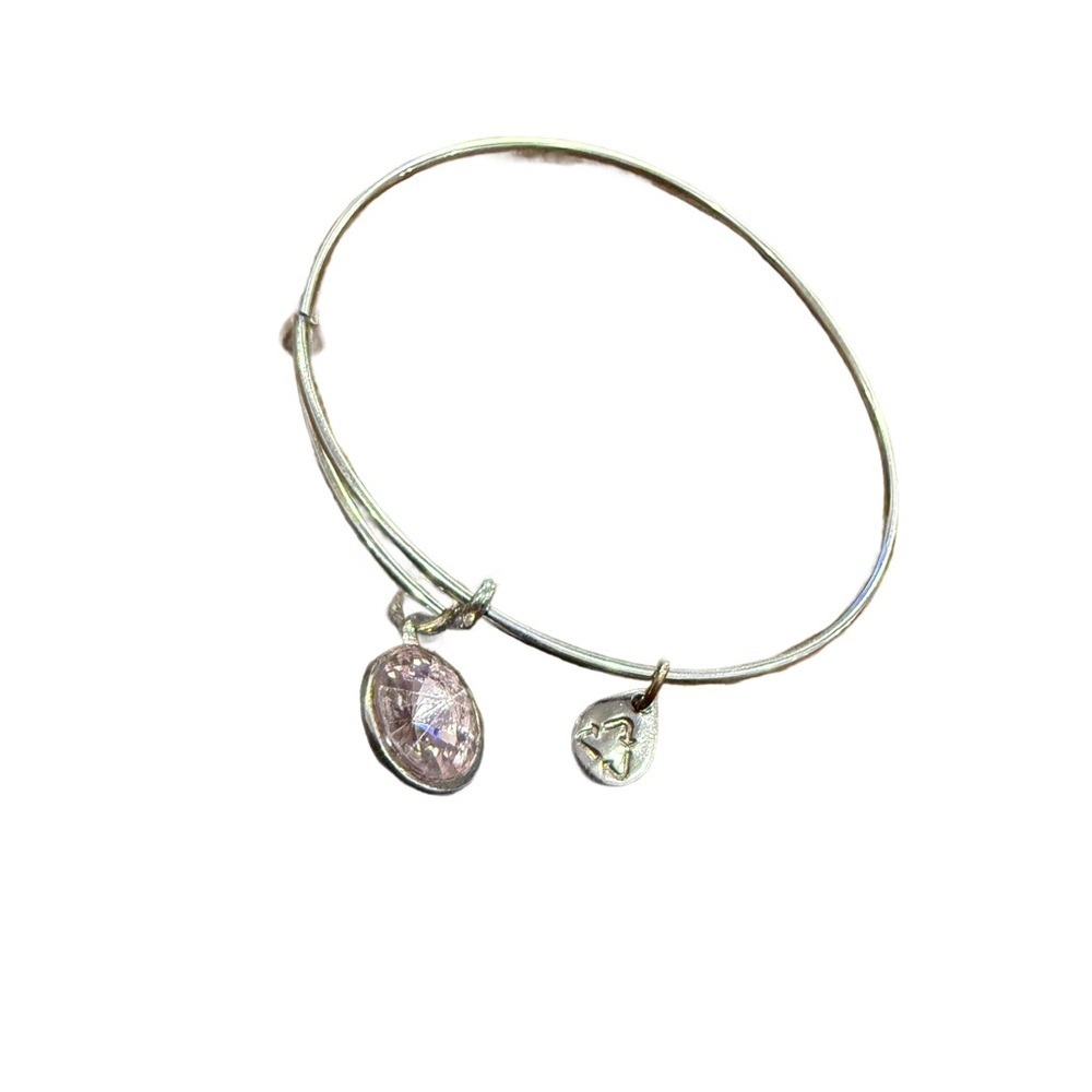 Alex and Ani June Pink Topaz Birthstone Crystal Silver Bangle with Charms
